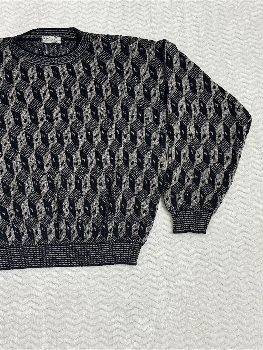 Vintage Area by Tag Mens Size L Geometric Grandpa Crewneck Sweater Made In USA